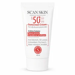  کرم ضد آفتاب اسکن اسکین مدل بی رنگ با SPF 50 مناسب پوست چرب و مستعد آکنه حجم 40 میلی لیتر